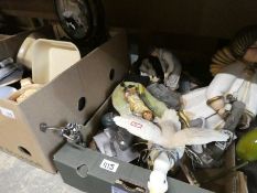 Two boxes of ornaments and pottery items to include Singing Angel, Flying Goose, Frog, etc