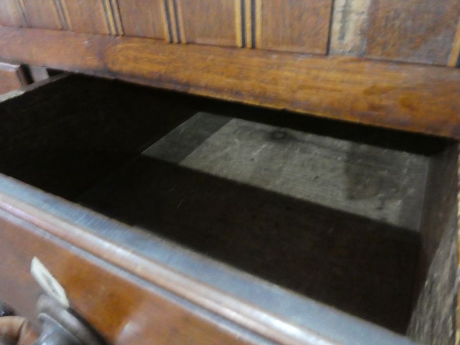 Large oak and mahogany inlaid chest of drawers with 3 mini drawers above cupboards - Image 4 of 4