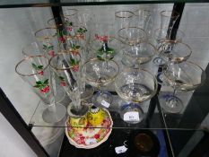 A selection of vintage babycham glasses, etc