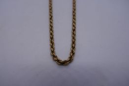 9ct yellow gold rope twist design necklace, marked 375, 48cm, 7.2g