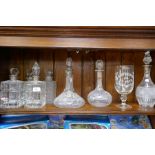 A pair of glass decanters having silver collars, 2 other silver collared decanters and sundry glassw