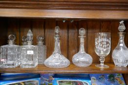 A pair of glass decanters having silver collars, 2 other silver collared decanters and sundry glassw