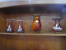 Art glass orange vase and 3 Mary Gregory style vases