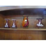 Art glass orange vase and 3 Mary Gregory style vases