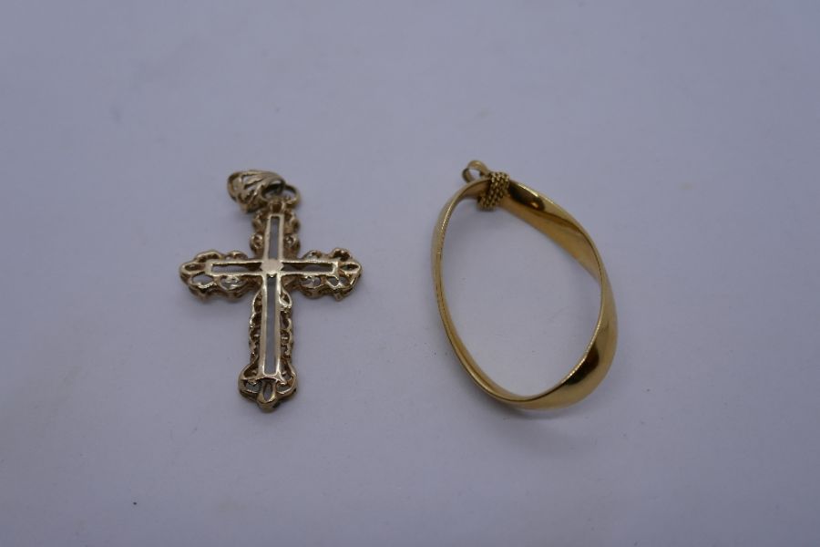 Large 9ct yellow gold cross pendant approx., 4.5cm marked 375 together with an oval 9ct yellow gold - Image 2 of 2