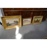 An antique oil of Loch by Fred Taylor, 2 other landscape oils and a watercolour of Halstead Hall