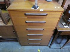 Mid century teak bank of 6 graduating drawers by William Lawrence of Nottingham