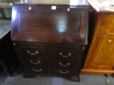 Mahogany bureau with fitted interior above drawers