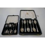 A cased set of six silver small spoons hallmarked Birmingham 1930 Raeno Silver Plate Co Ltd. And ano