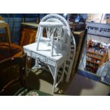 White Lloyd Loom style dressing table and stool, bed head and bedside table