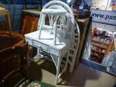 White Lloyd Loom style dressing table and stool, bed head and bedside table