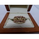 Colgau gold twin tone floral design band ring, marked Clogau, mark illegible, in box