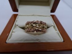 Colgau gold twin tone floral design band ring, marked Clogau, mark illegible, in box