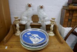 A pair of Mintons cherub candlesticks, a paid of Staffordshire dogs and sundry