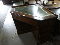 Mahogany Davenport desk with green tooled leather corner desk with drawers and a green leather revol