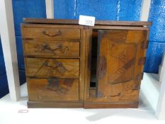 Oriental wooden jewellery cabinet, 2 1930s mantle clocks