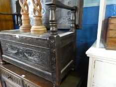 Antique oak carved monks bench