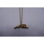 9ct yellow gold double belcher chain hung with a pendant of a hare, chain unmarked, hare pendant mar