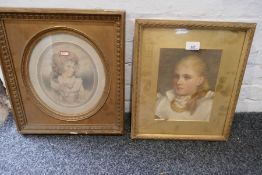 A Victorian watercolour of young girl by E Atkins and two other portrait pictures