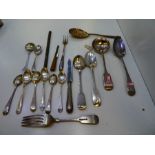 A lot comprising silver and white metal cutlery. To include a Georgian heavy silver spoon, London 18