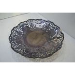A large heavy silver pierced design fruit bowl with decorative edge. Hallmarked Sheffield 1938 Viner