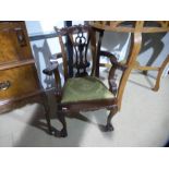 Child's mahogany Queen Anne style carver chair on claw and ball supports