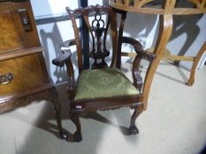 Child's mahogany Queen Anne style carver chair on claw and ball supports