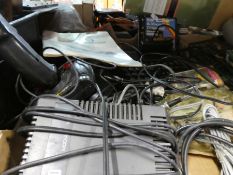 Two boxes of old gaming equipment to include Super Nintendo, Amstrad, Spectrum to include games