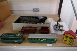 French Hornby O Gauge locomotive and coach, one other loco and tender with a power supply, small qua