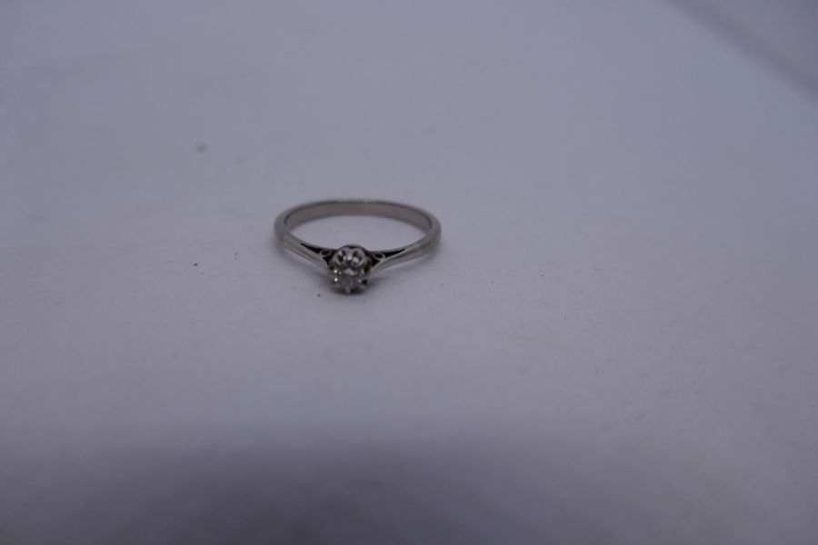 Vintage 18ct white gold solitaire diamond ring, approx 0.10 carat, marked 18ct, 2.2g approx - Image 2 of 3