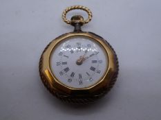 French 18K yellow gold fob watch, marked 18K to case and dust cover, No. 42977, Remontoir Cylindre 1