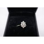 Possibly 18ct white gold navette shaped diamond cluster ring, ten round cut brilliant diamonds, appr