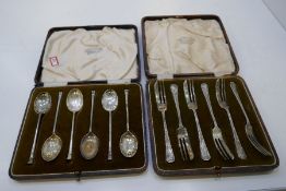 A cased set of six silver spoons and six silver cake forks case AF. All hallmarked, weight total app