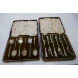 A cased set of six silver spoons and six silver cake forks case AF. All hallmarked, weight total app