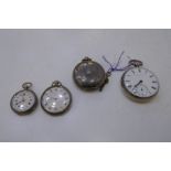 A selection of three silver pocket watches of various sizes, one full hunter. Another very decorativ