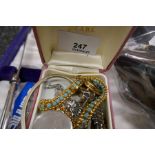 Small collection costume jewellery, including seahorse brooch, three vintage gents watches etc