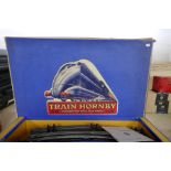 French Hornby O Gauge boxed train set O-4E containing Loco, tender, carriages, transformer and track