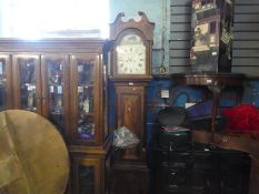 An antique mahogany long case clock, 8 day, with painted dial.
