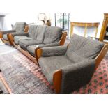 A G Plan 1970's suite part of the saddle set, comprising of three seat sofa, pair of armchairs and s