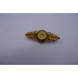 15ct Victorian ornate mourning brooch with central stone, missing but present, 4.5cm, 5.9g aprrox.