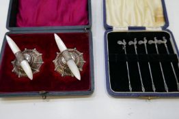 Two very interesting silver Victorian spoon rests with Mother of Pearl tops.