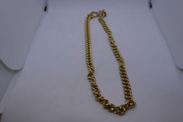 9ct yellow gold curb link necklace, approx 50cm length, approx 1cm wide, with large Spring ring clas