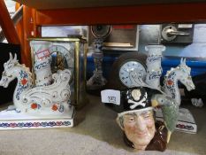 Mixed selection collectables including mantle clocks, dragon candlesticks etc.