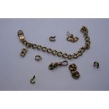 9ct yellow gold curb link bracelet, marked 375, AF, in pieces, 9ct gold clasp and unmarked yellow me