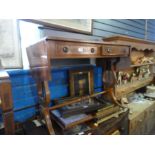 A reproduction yew wood soda table having two drawers on splay legs