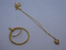 9ct yellow gold neck chain hung with a heart pendant and a pretty 9ct yellow gold pendant of circula