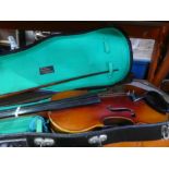 Two Cased Violins, One vintage as found.