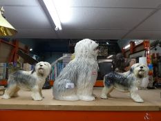 Beswick large Old English sheepdog (approx 29cm tall) and 2 Coppercraft dogs