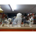 Beswick large Old English sheepdog (approx 29cm tall) and 2 Coppercraft dogs