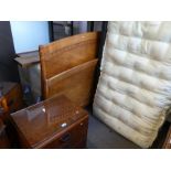A reproduction 1930's style bedstead with pair of matching three drawer beside chests. (Mattresses a